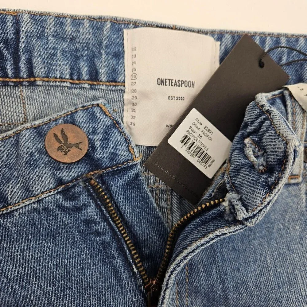 New One Teaspoon Pacifica Stevies Denim Shorts Womens 26 Blue Long Length